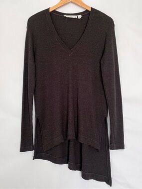 Wilt Waffle Knit Long Sleeve Tunic Top V-Neck Slant Hemline Size Medium Brown